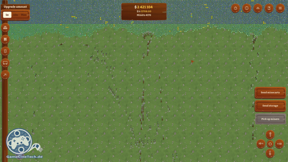 In dieser Ansicht verbringt man einen Großteil der Zeit in Moose Miners. Auf der weitesten Zoomstufe beobachtet man, wie die kleinen Ameisen ihr Werk verrichten.