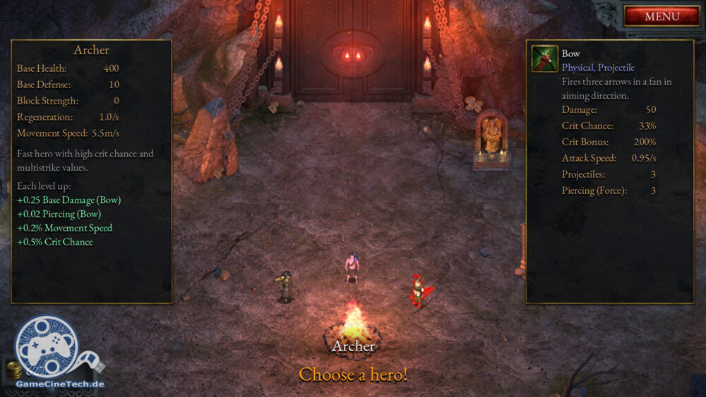 Der Charakterauswahlbildschirm von Halls of Torment.